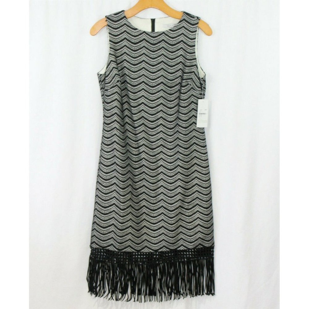 NWT Julia Jordan Black White‎ Lace Fringe Hem Sleeveless Dress 8